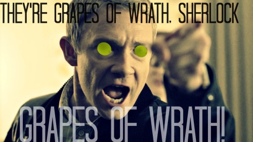 a-spontaneity-of-owls:  I have officially contributed to the insanity. Post-Reichenbach anyone?Â   Grape Eyes Week: Day 2