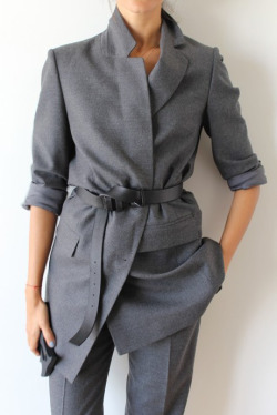 tomboybklyn:  amazing belted heather grey suit…