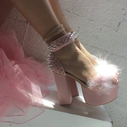 coquettefashion:  Pink Fluffy Spiked Platform Heels | Sticker