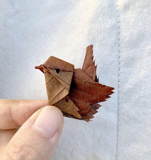 nae-design:Autumn leaf origami birds by Inori.