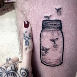 black-stabbath:  Did this teensy lil jar full of fireflies today