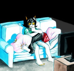 wildparsnip:  (sequel to this) karkat and terezi watch a horror