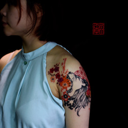 tattootemple:  Lion’s Roar - artwork and tattoo by Elizabeth