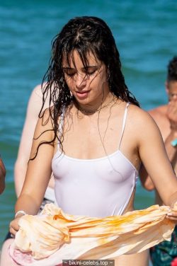 arthurred:  Camilla Cabello in wet see through swimsuit at the