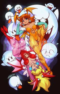 ninsegado91: grimphantom2:   robscorner:   Princess Succubi BOO! A Super Mario X Darkstalkers Mashup Illo! Process video below:   Sexy demon princesses   Wow, very sexy indeed 