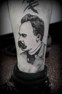 fuckyeahtattoos:  Dotwork portrait of Nietzsche done by Summer