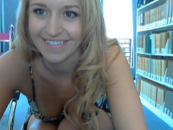 gingerbanks:   Follow my blog and send me an ask for free access to my cam :) Have you asked previously and not got a response? Check out the FAQ for a possible fix!   I found the library girl again.