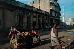 dolm:  Cuba. Havana. 1998. Farmers roll their fresh produce into