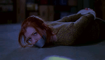 boundsilence:  Ah, “Normal Again.” This scene from Buffy The Vampire Slayer really needs no introduction. Alyson Hannigan and Michelle Trachtenberg bound hand and foot and gagged with tape speaks for itself. Apparently, Buffy is hallucinating or