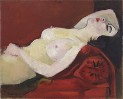 huariqueje:  huariqueje:    Nude on a Red Sofa   -   Émilie