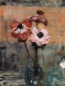 ageoftheart:Anemones in a VaseArtist: Piet MondrianYear: 1906Type: Oil