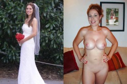 I like the wedding photo in the back. Really round boobs. Shaved