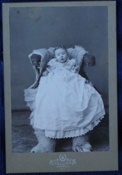 A baby in a bear chair