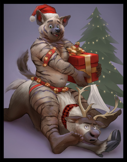 tacklebawks:stripy yeen doesn’t know that he’s too big to ride the reindeer 