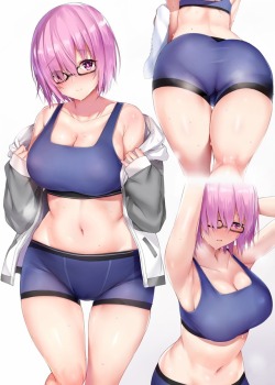 blue gk fate/grand order mash kyrielight ass bike shorts cleavage