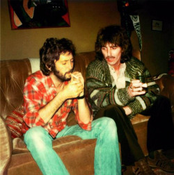 soundsof71:  Eric Clapton and George Harrison, 1976, by Pattie