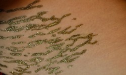 moss-piggley:  Stretch marks painted gold and covered with glitterJenna