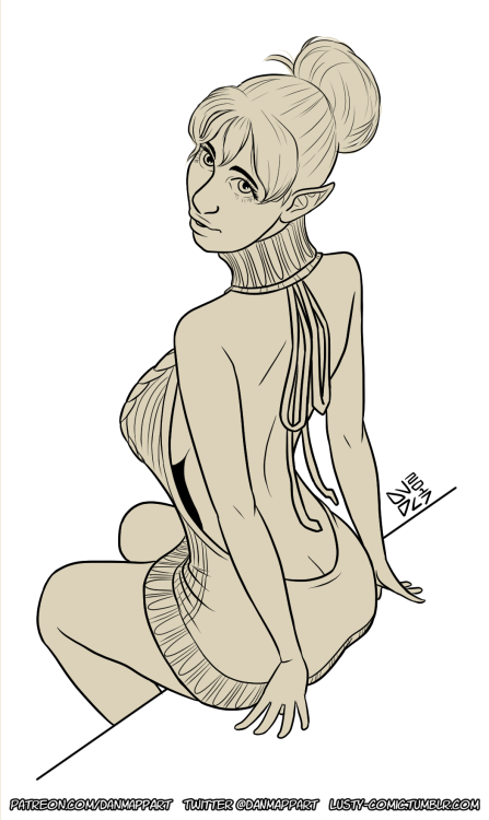 lusty-sketchies:   Lusty the Elf wearing that open back sweater dress I keep seeing people drawMEME OUTFITS!Added a colourless version too because I liked the way it looked :3 ~Support the Lusty comic on Patreon!Commission info Email: Preacher2PreachHarde
