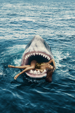harpersbazaar:  Rihanna Swimming With Sharks: The Full Fashion