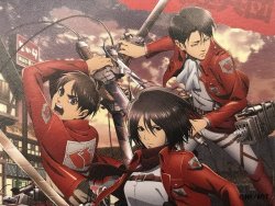 Eren, Mikasa, and Levi for “Shingeki no Chouri” (Nakau Restaurants)