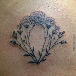 Handpoked Lisianthus and bird wreath on Nanette. By MagpieFeed