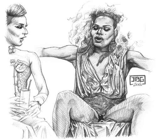 houseofjbg Â  said:â€œThe thirst is realâ€, Cynthia Lee Fontaine eyes up Chi Chi DeVayneâ€™s bejwelled crotch, Rupaulâ€™s drag Race s08e01 (untucked), 100th episode, 2016.http:/transeroticart.tumblr.com Â  said:JBG is an artist who specializes in pencil