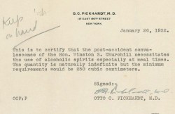 Winston Churchill’s license to drink ‘Unlimited’ alcohol