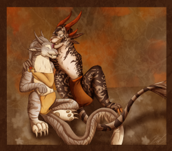 A commission I did for gold of a charr and her mate! I forgot