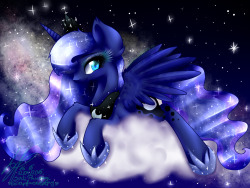 princessluna-the-lonebreaker:Princess Luna on her cloud.  Artist: