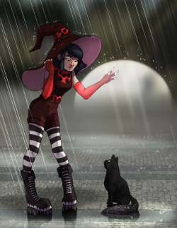 funkytoesart: Rescue from the Rain | The Witch-in-Training Marinette