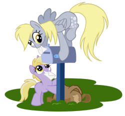 pegisisterjd:  derpy and her daughter, delivering letters :D