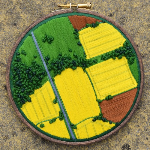 bombus-terrific: Aerial field landscape embroidery by Chromatomania