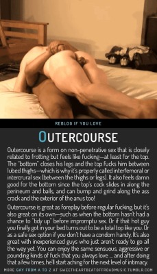 sweetheartbeatoffroadmusic:  OUTERCOURSE. Find your thing: Gay From A to Z, view the full index alphabetically or by category, or check out my blog. Image source here. 