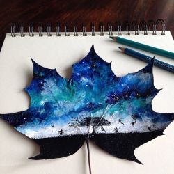 blazepress:  Artist Uses Autumn Leaves as a Canvases for Beautiful