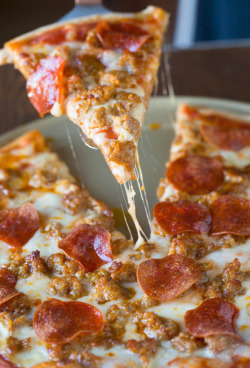 verticalfood:Spicy Sausage and Pepperoni Pizza