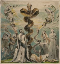 oursoulsaredamned:  William Blake. Moses Erecting the Brazen