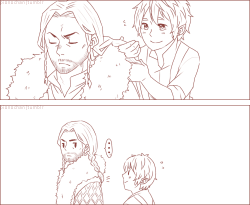 pionochan:  Thorin x Bilbo “Change hair style.” 