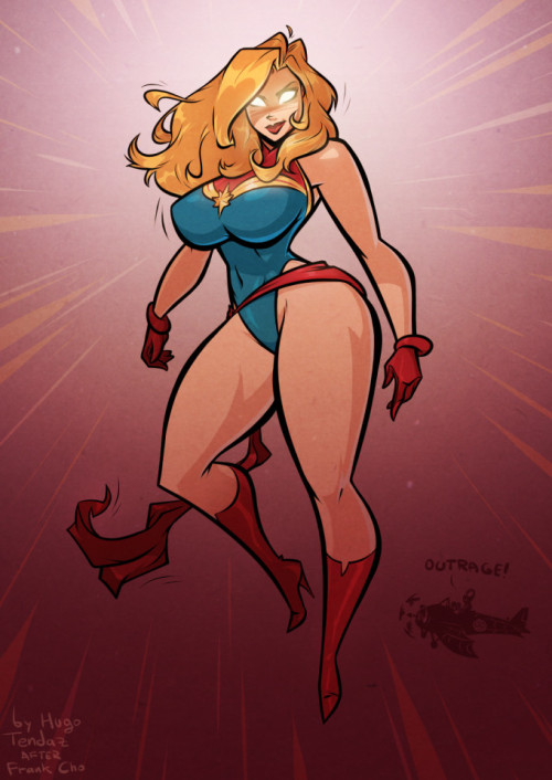   Captain Marvel - Outrage - Cartoon PinUp  Where are her organs!?