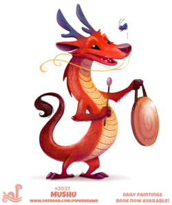 cryptid-creations: Daily Paint 2037# Mushu Daily Book and Prints