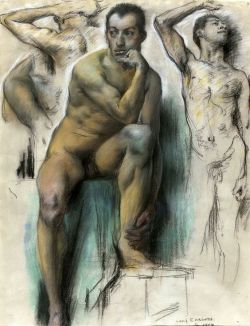   Lovis Corinth (1858-1925) - Study of a male nude.   