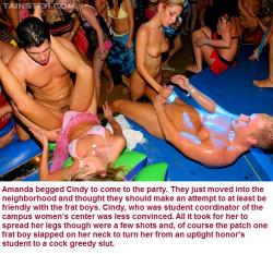 Cindy’s first frat party  (See more at www.brainstobimbos.tumblr.com)(Tip