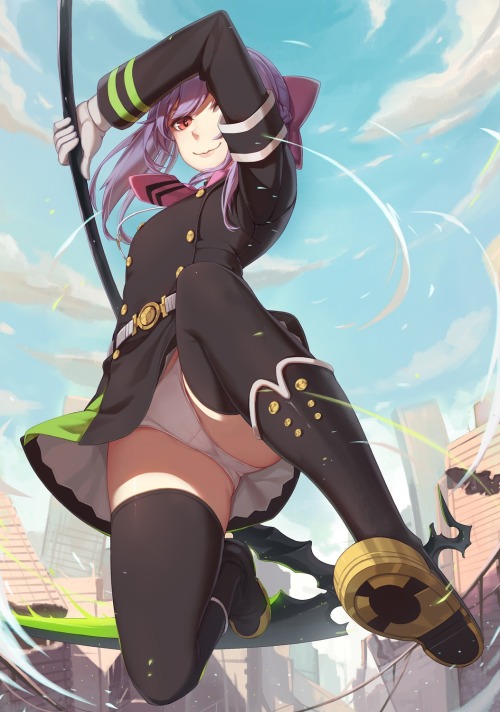 akira-europe:  hiiragi shinoa nian owari no seraph pantsu seifuku thighhighs weapon | #321540 | yande.re