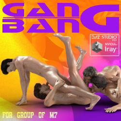 farconville has done it again!  Gang  Bang is composed of 12 poses for gang M7M7M7, physically ravaging M7.  Files for DAZ Studio 4.8 and up are included in this set. Apply INJ pose  files directly to Genesis 3 Male and the  genitals, then apply poses.