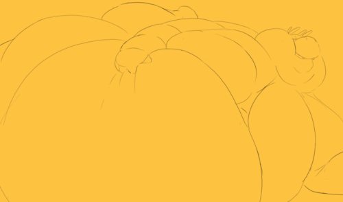 gramblezone:  Fiddling around with animation, got in a little over my head haha. I’ve basically been going one line at a time and did all the frames out of order so this was way harder and sloppier than it had to be.A wip of Tuck rubbin’ his belly