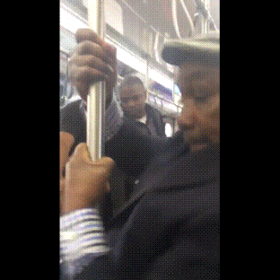 berserkpack:  nefertiti–edgeskinky:  trebled-negrita-princess:  kropotkindersurprise:  April 18 2016 - A drunk racist harasses an old black man on a Chicago El train, calling the man a n*gger over and over. After ignoring the racist for fifteen