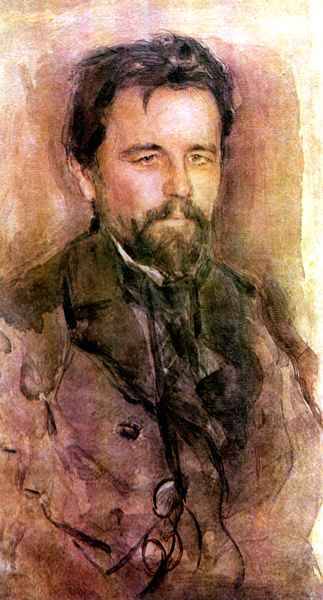 artist-serov:Portrait of Anton Chekhov, 1903, Valentin Serov