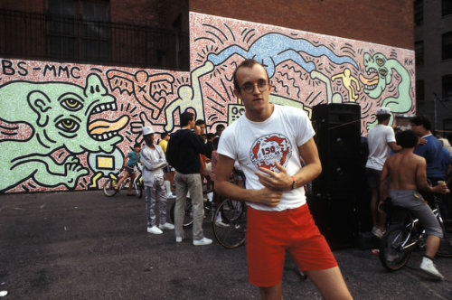 twixnmix:    Keith Haring at his P.S. 97 mural in New York City,