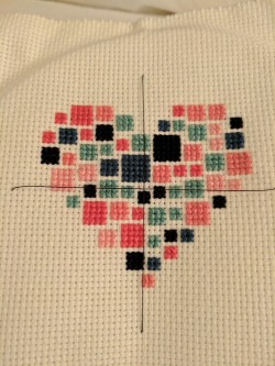 mayor-fera:First of three heart cross stitches finished. Very