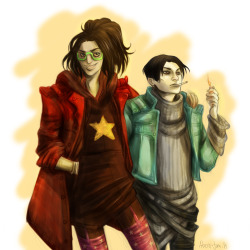 apfelstrudelz:  modern AU pastel punks Levi and Hanji. and they’re