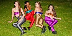 americanapparel:  Shiny Tube Bras and Disco Pants by American